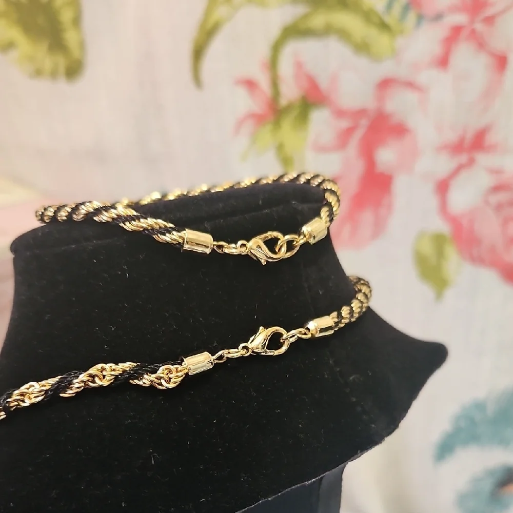 Trifari Twisted  Gold and Black Rope Necklace and Bracelet Set